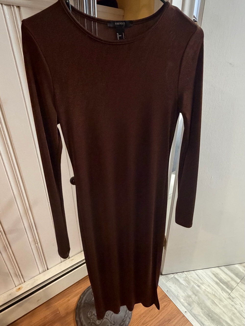 Forever 21 Chocolate Brown Long Sleeve Midi Bodycon Dress